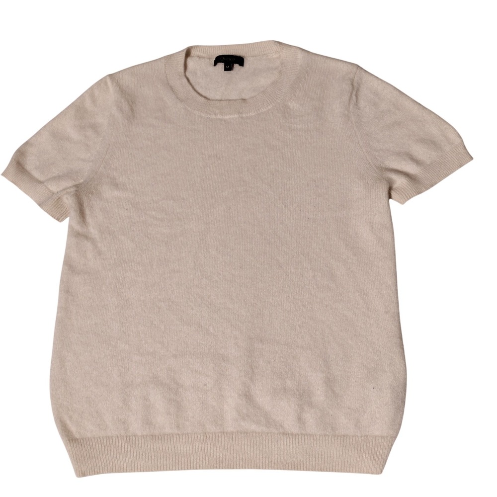 Quince Womens 100% Cashmere Short Sleeve Crew Neck Sweater Cream Ivory Size M